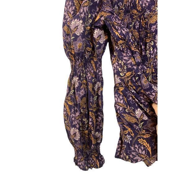 Universal Thread Womens Floral Puff Sleeve Smocked Bodice Blouse Purple Size L - Picture 3 of 7